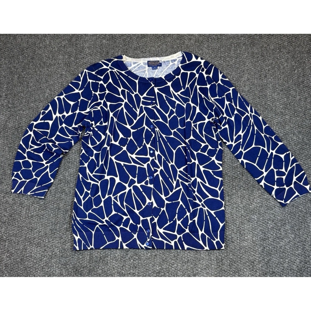 Pendleton Blue White Cardigan Sweater Button Up Size M Women's